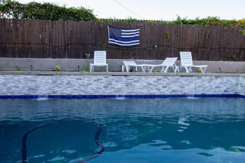 Chino Hills custom pool design with bright blue tiling accents