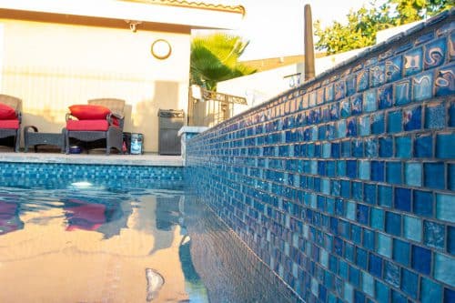 blue tiling in custom Temecula swimming pool